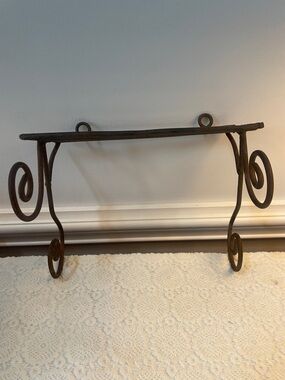 Rustic Brown Metal Scroll Wall Shelf